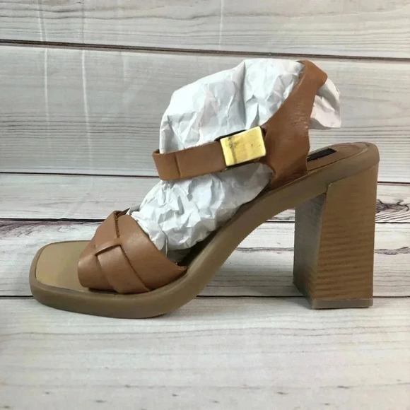 Xhilaration Tan Leather Wedge Toe Heel Sandal 7 - Picture 2 of 8